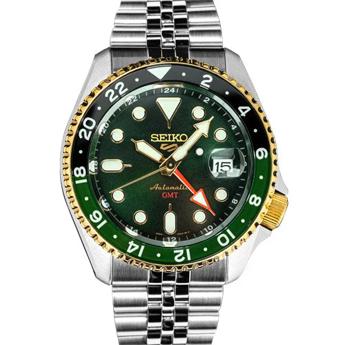 Seiko 5 Sports SSK050 Men's Stainless Steel Green Dial GMT Automatic 100M Watch