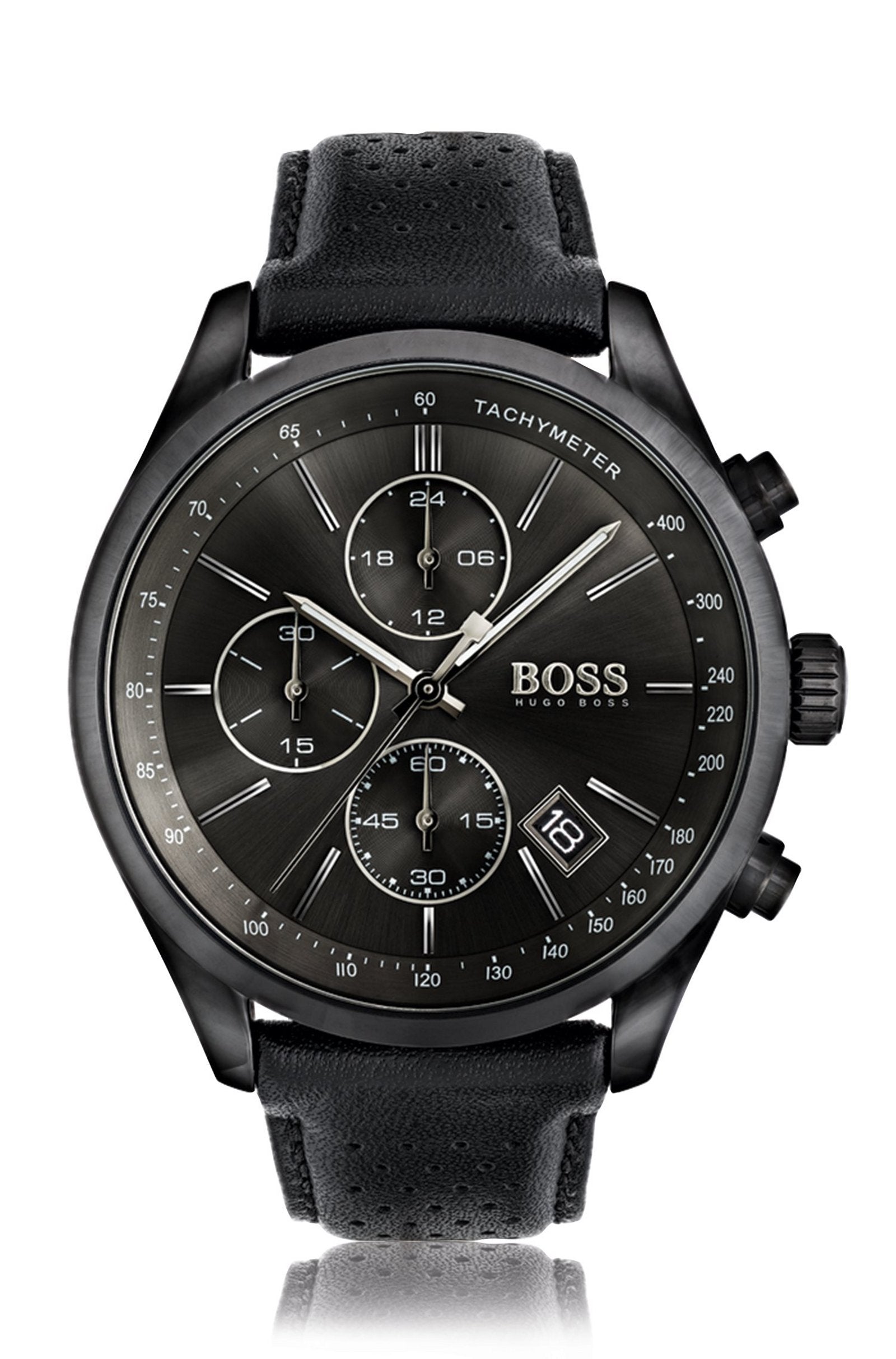 HUGO BOSS Chronograph Tachymeter Leather Strap Watch
